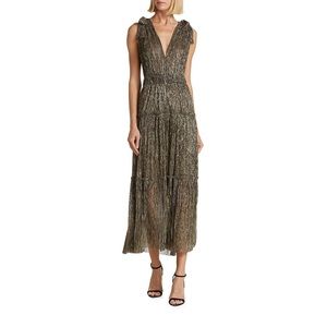 SABINA MUSÁYEV Helena Metallic Tiered Maxi Dress size L
